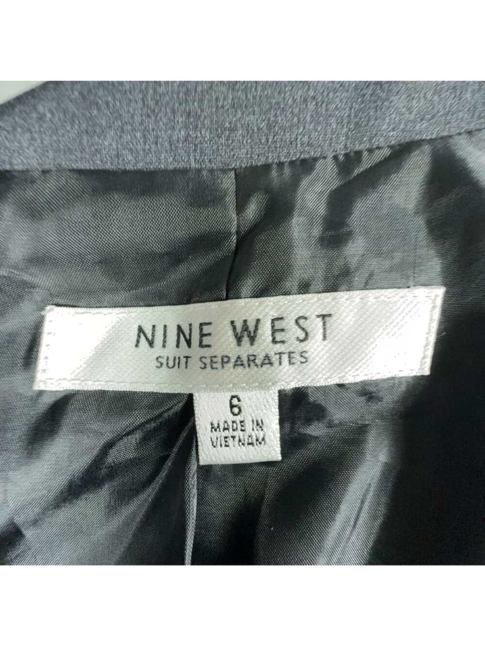 Nine West Suit Jacket Size 6 Gray Black Single Button Contrast Lapels - Picture 5 of 12